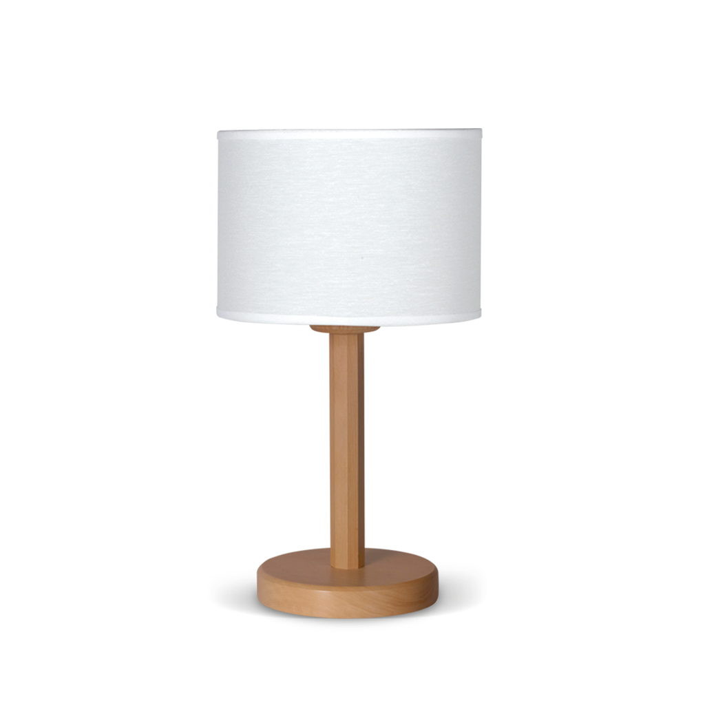 VELADOR EN PALO BLANCO CON PANTALLA DE LINO DE 18X18X13 ALTURA TOTAL 34 CM