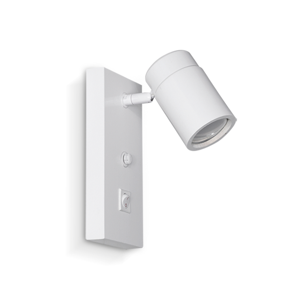 APLIQUE DE PARED DE UNA LUZ CON INTERRUPTOR EN LA BASE GU10 EN MADERA DE PARAÍSO PINTADA DE BLANCA MIDE 21 X 15 CM