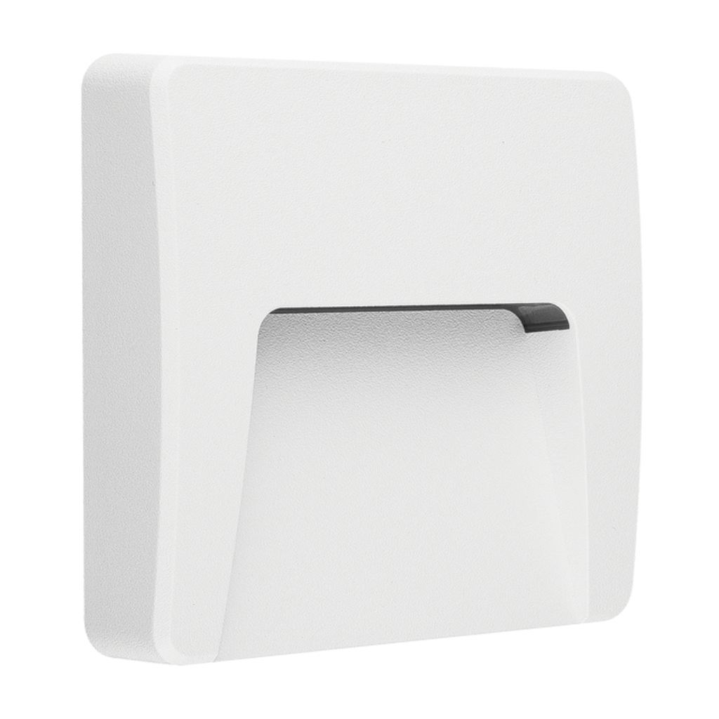 ARTEFACTO DE APLICAR EXTERIOR CUADRADO, COLOR BLANCO, UNIDIRECCIONAL, IP65, AC100-240V, 3W 100LM, RA>80, BLANCO CALIDO