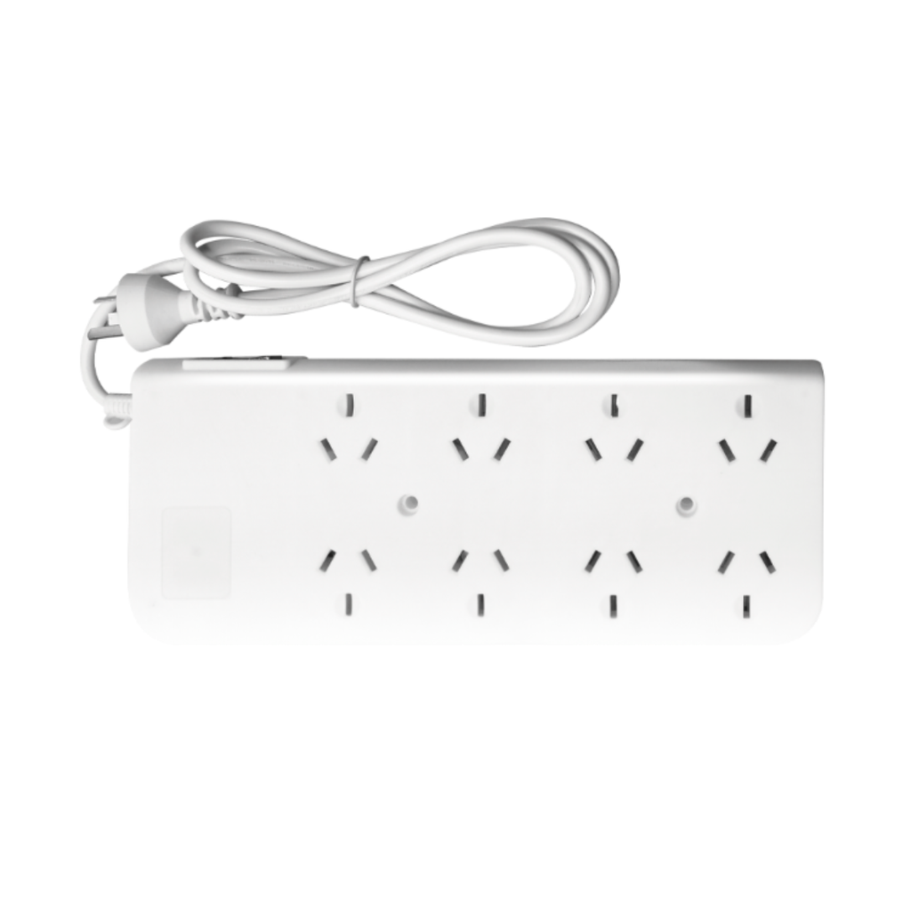 PROLONGADOR MULTIPLE 8 TOMAS, BLANCO, 1,5 MTS DE CABLE 3X0,75MM, 250V, 10A, 2200W MAX. PROTECTOR TERMICO