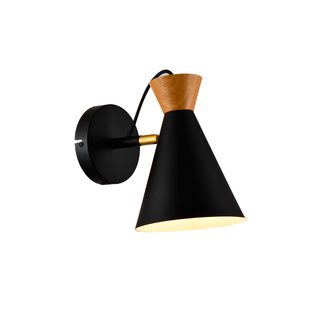 APLIQUE EN MADERA Y NEGRO PARA E27. DIAMETRO: 16 CM X ALTURA 21 CM