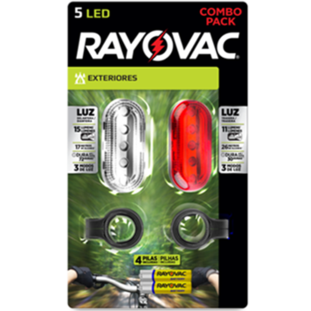 Combo Rayovac Linternas Bicicleta (Frontal y Trasera) Incluye Pilas
