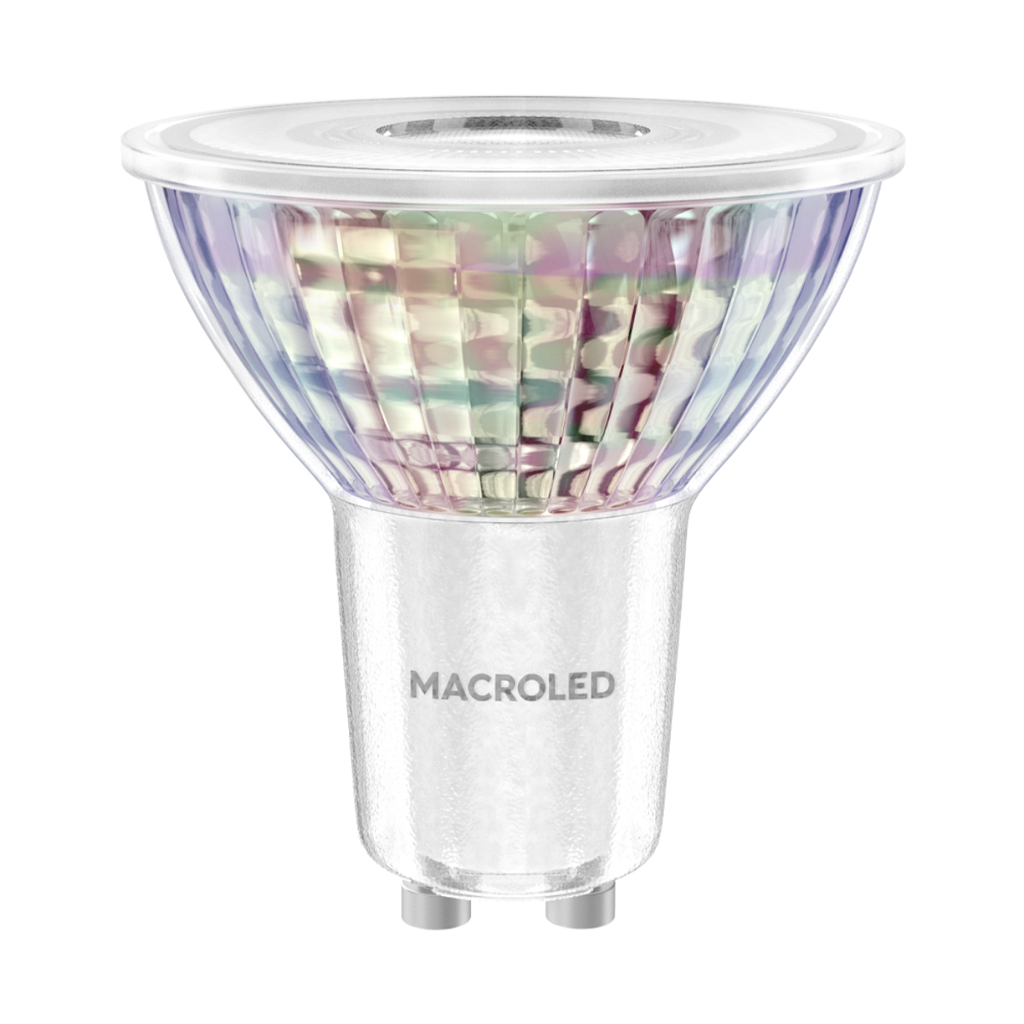 DICROICA MACROLED VIDRIO GU10 7W NO DIM AC180-265V FP>0.5 CALIDO 2700K 36°