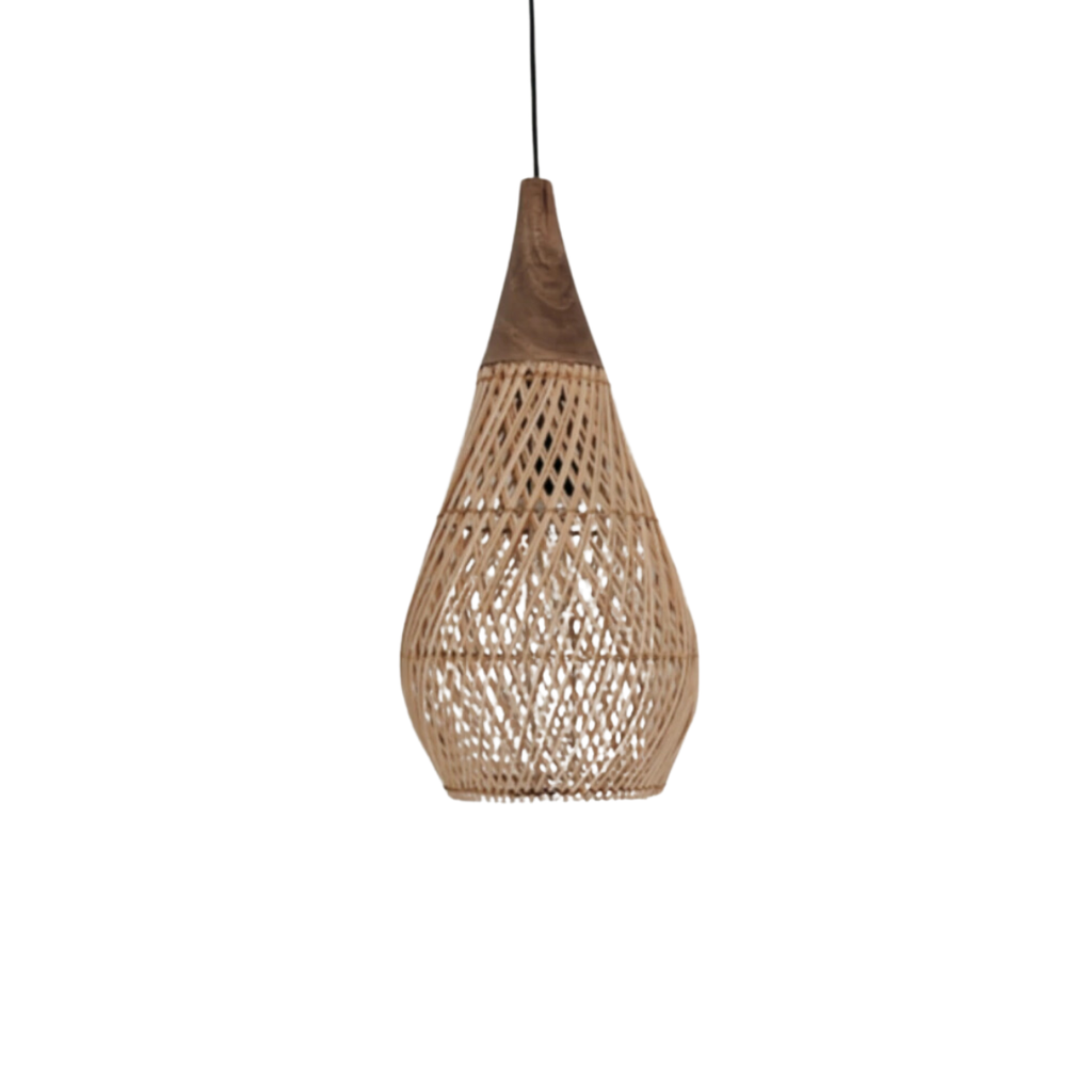 NERVO LAMPARA LIGURIA RATAN CON ESTRUCTURA DE METAL Y CABEZAL DE MADERA MACIZA 25cm x 35cm x 50cm DE ALTURA