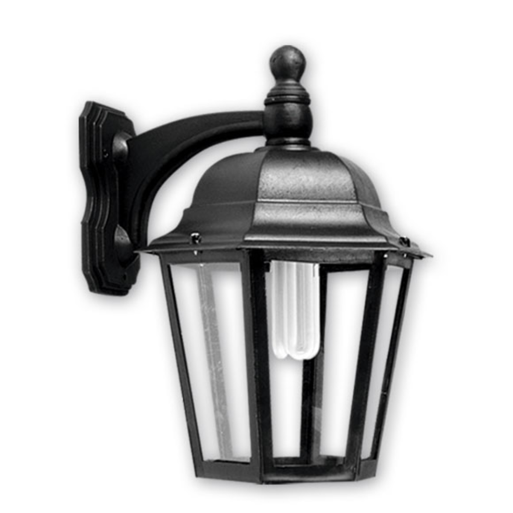 Farol seis caras, abierto, techo desmontable, ménsula curva de polipropileno negro