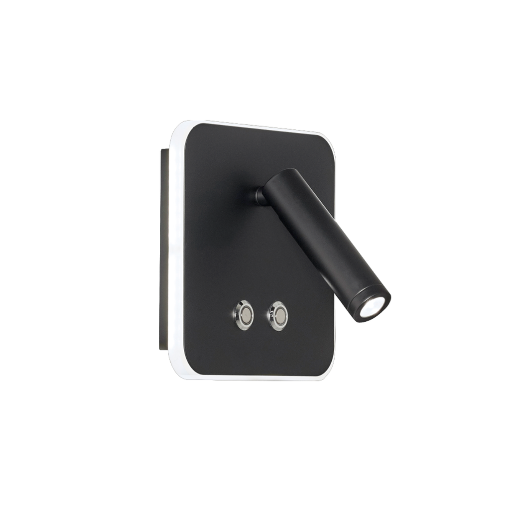 Aplique pared cuadrado con mov e int. Touch negro 6w+3w