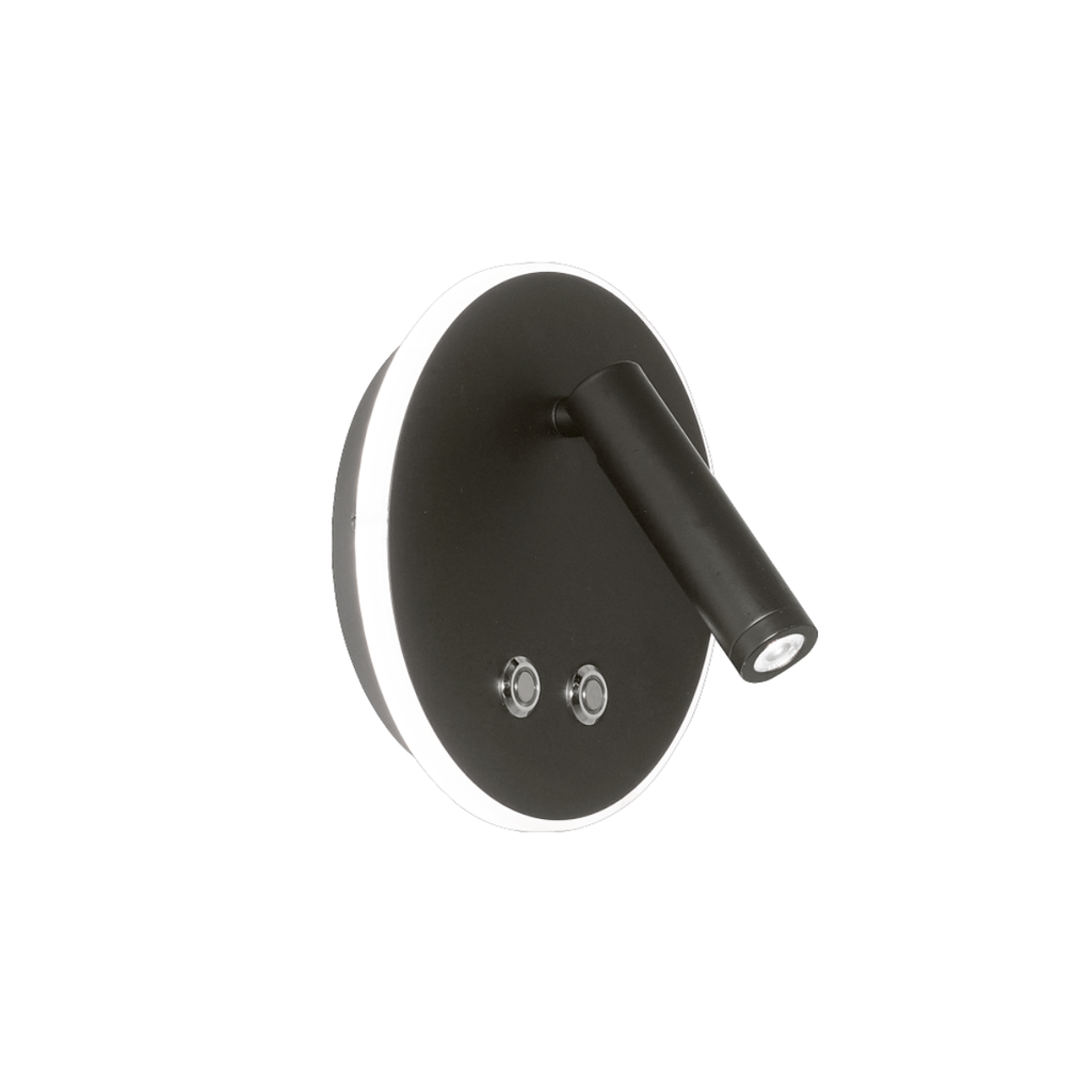 Aplique pared redondo con mov e int. Touch negro 6w+3w