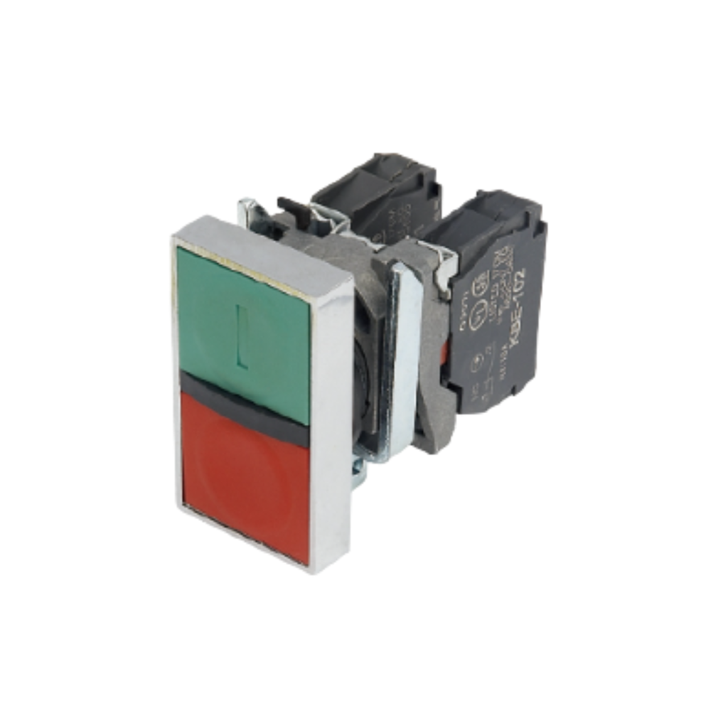 PULSADOR DOBLE VERDE/ROJO METALICO SALIENTE C/CONTACTOS AUXILIARES