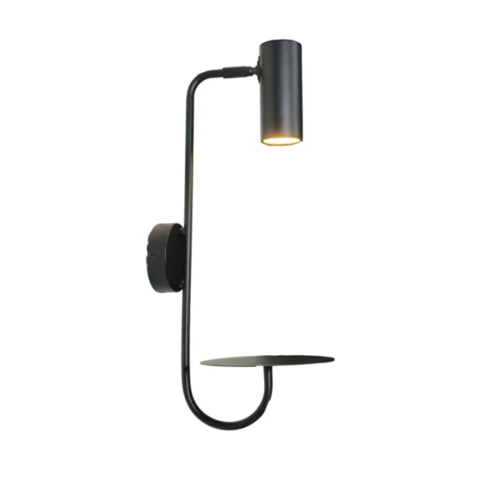 BIMBA - MESA DE LUZ CON SPOT DIRECCIONABLE GU10 NEGRO 200V CABLE 1.2MT CON TECLA 180MM X 540MM