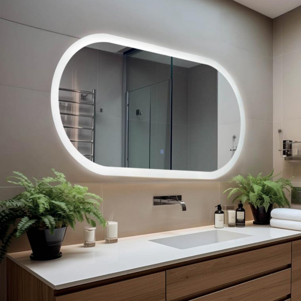 Espejo ovalado horizontal ø1200mmx600mm, luz calida; touch; 32w led 