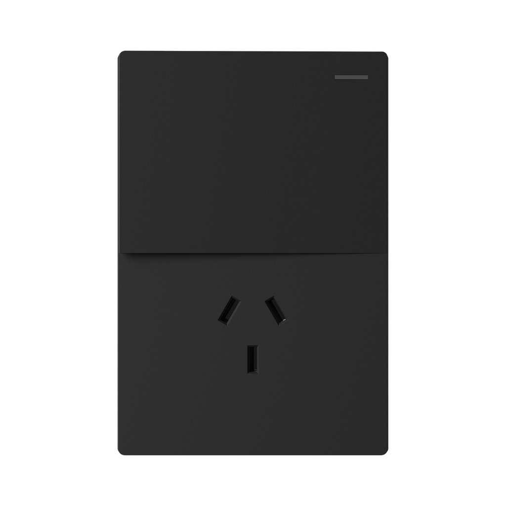 TECLA Y TOMACORRIENTE MILAN NEGRO MACROLED, 1 CANAL, AC 250V, 10A MAX. BASTIDOR METALICO