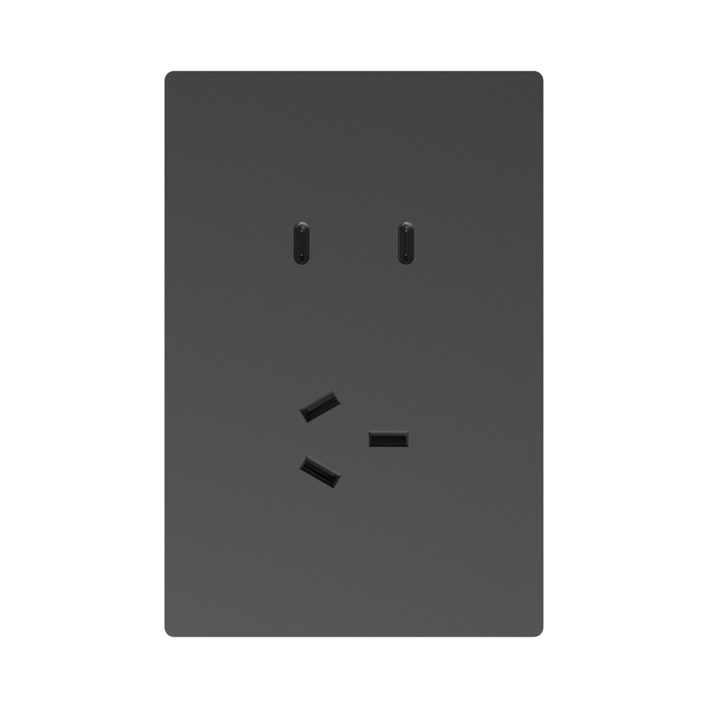 TOMACORRIENTE Y USB-C MILAN GRIS MACROLED, AC 250V, 10A MAX. 2 USB-C DE 20W, BASTIDOR METALICO