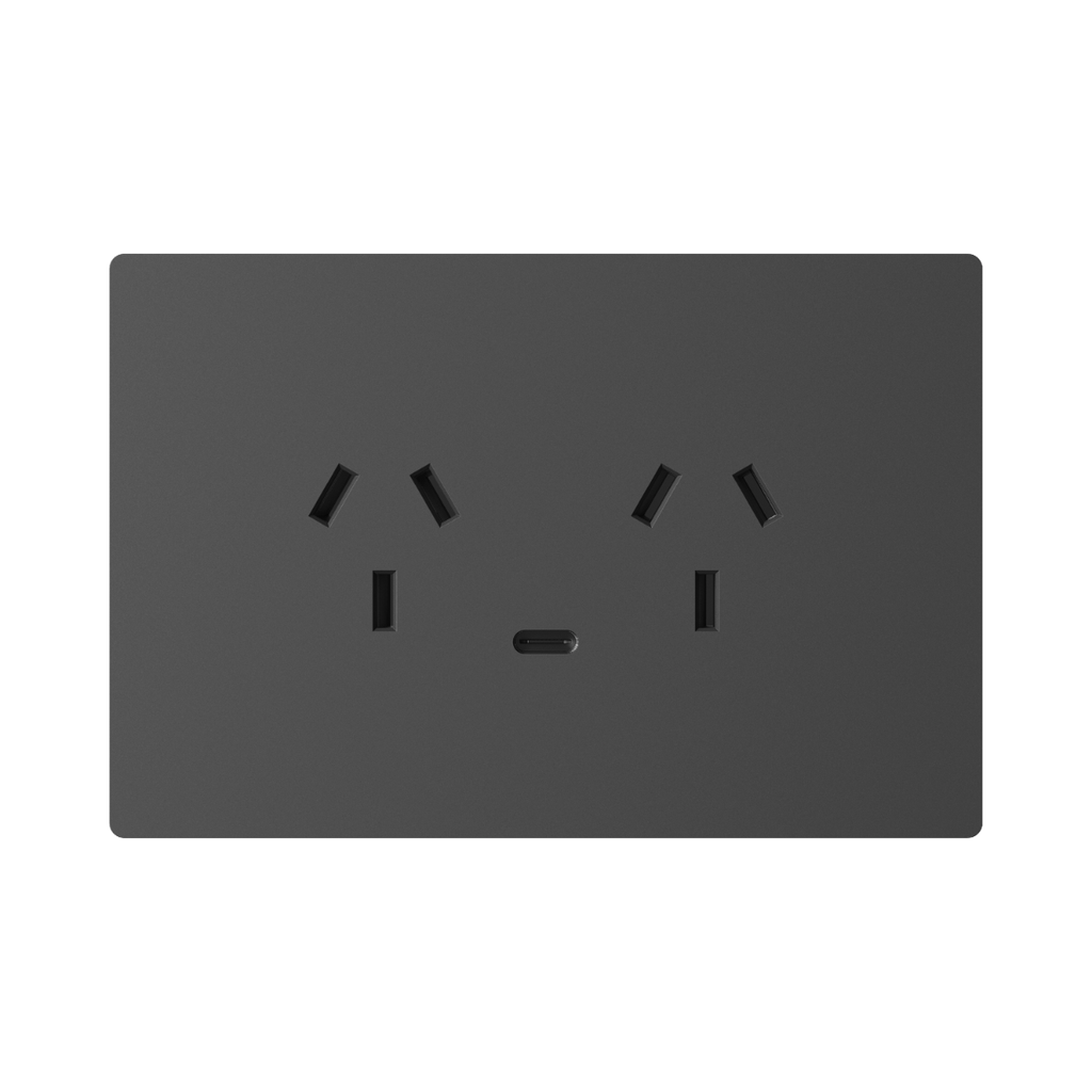 TOMACORRIENTE DOBLE Y USB-C MILAN GRIS MACROLED, AC 250V, 10A MAX. 1 USB-C DE 20W, BASTIDOR METALICO