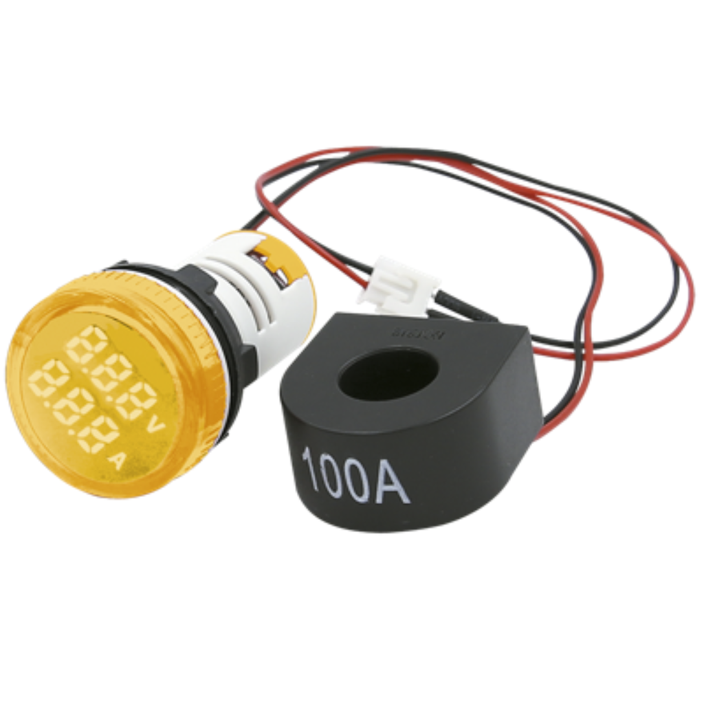 MINI VOLTIMETRO-AMPERIMETRO TBCIN DIGITAL REDONDO COLOR AMARILLO - 