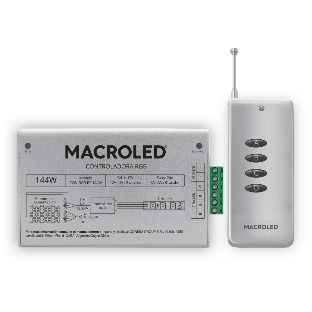 CONTROLADOR RGB RADIOFRECUENCIA 144W DC-12/24V