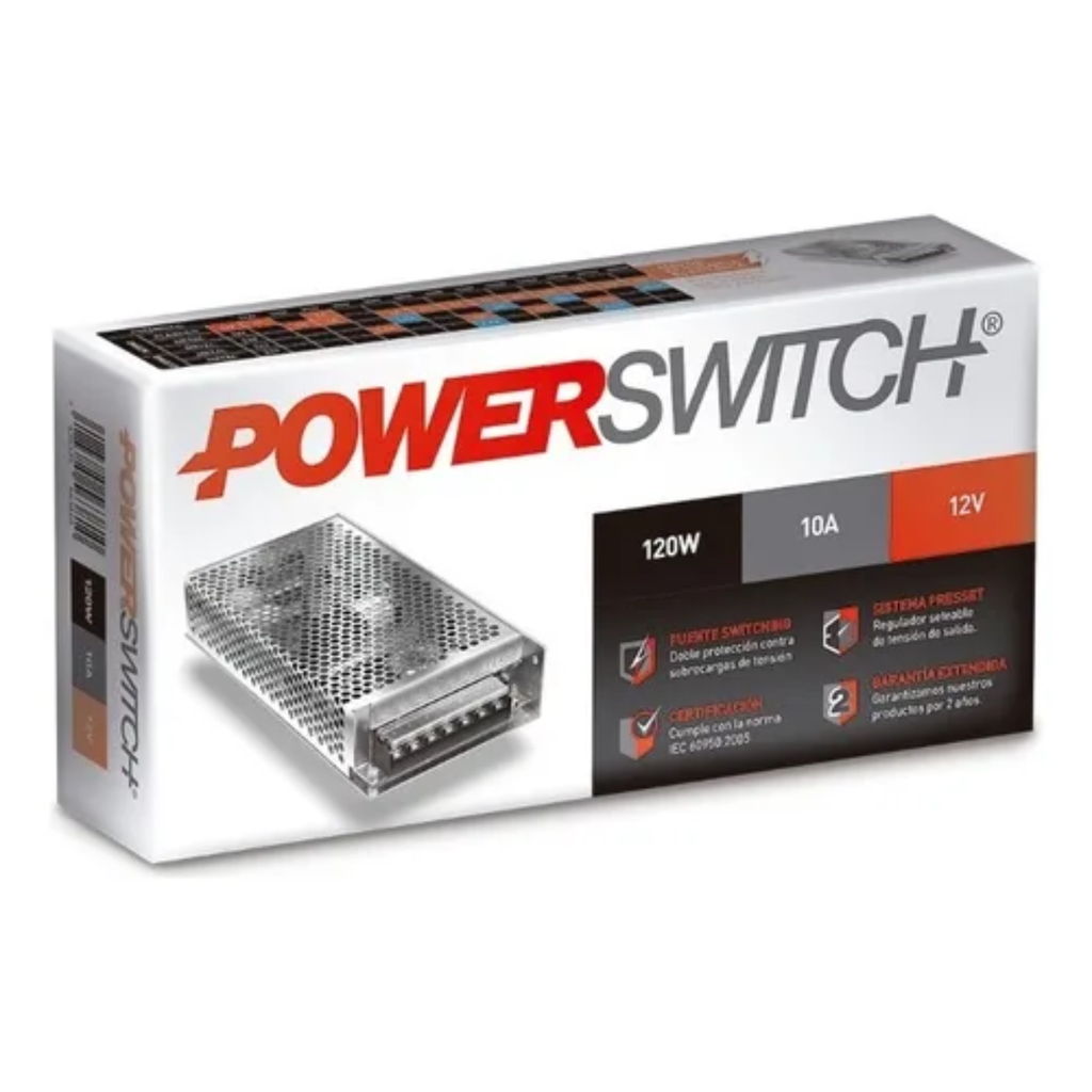 FUENTE POWERSWITCH 12V 10A GAB METALICO IP20