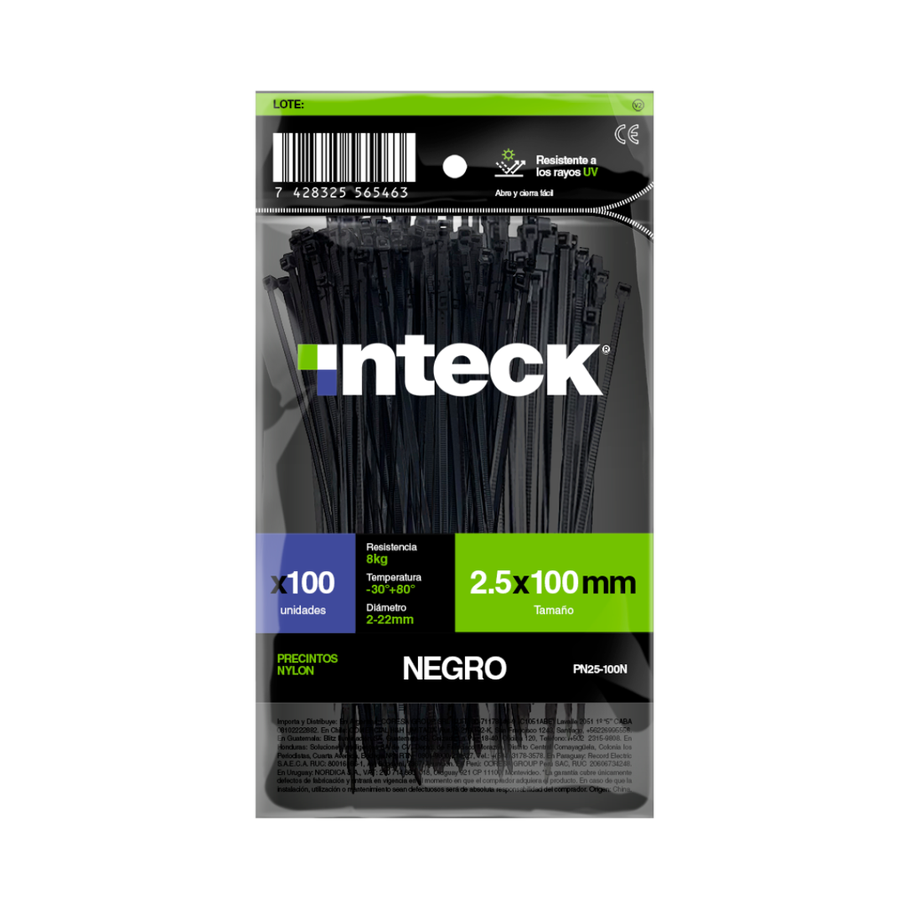PRECINTO DE NYLON 4.8MM X 300MM - NEGRO X 100 UNI