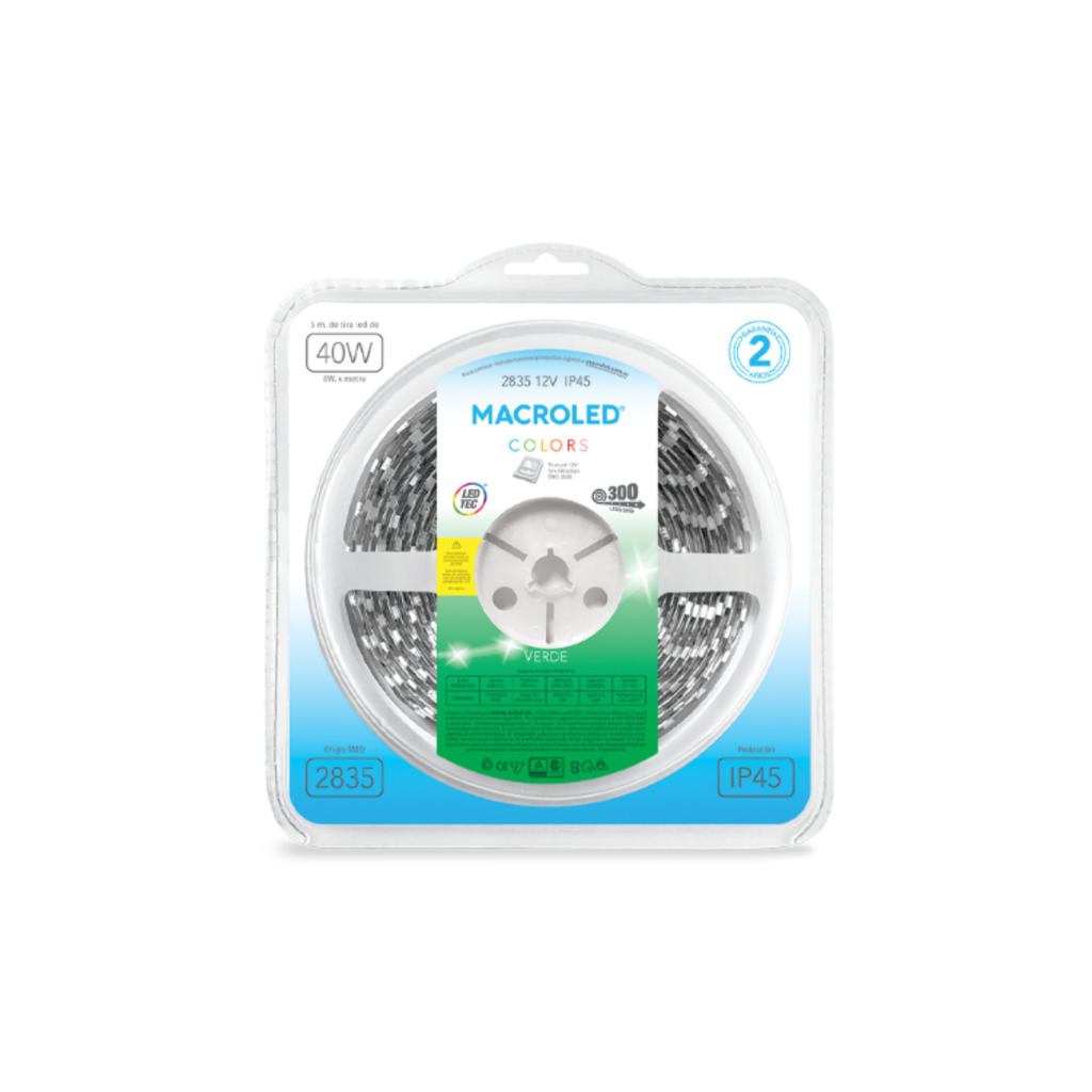 TIRA 2835 MACROLED VERDE IP66 - DC12V - 8W - 60 LED X 5 MTS