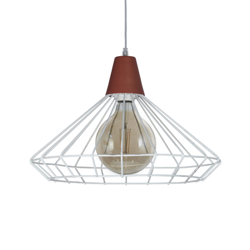 [FERC-1009B/T] Colgante "JAULA DIAMANTE" chata (Ø 380 H:270 mm.) BLANCO TEXTURADO