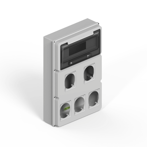 [GEN161224G] Caja IP65 p/12 polos DIN + dos módulos p/4 tomas encapsuladas - gris