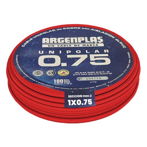 [ARGU075RORO] Cable Unipolar 0.75 mm Argenplas Rojo