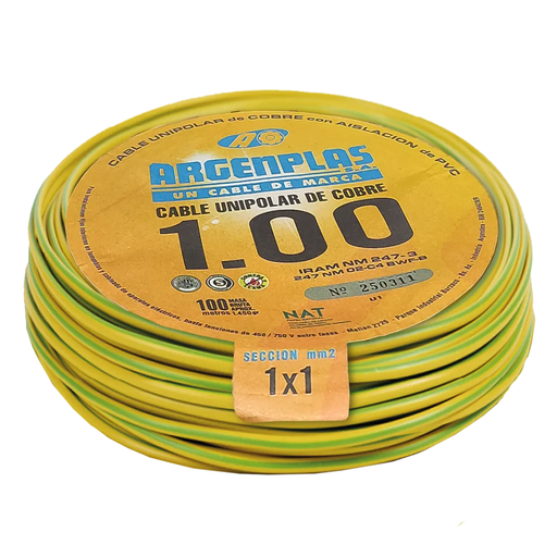 [ARGU1VARO] Cable Unipolar 1 mm Argenplas Verde Amarillo