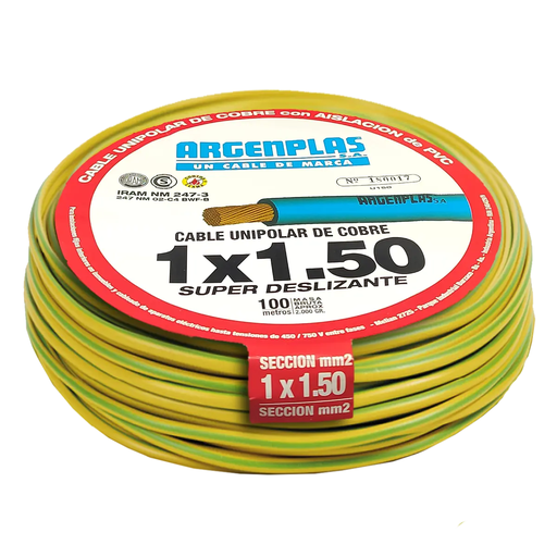 [ARGU150VARO] Cable Unipolar 1.5 mm Argenplas Verde Amarillo