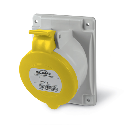 [SCA413.3261] Base empotrable industrial 32A 3P+T 4h 100-130V 50Hz 60Hz 84X106MM bornes con tornillo optima