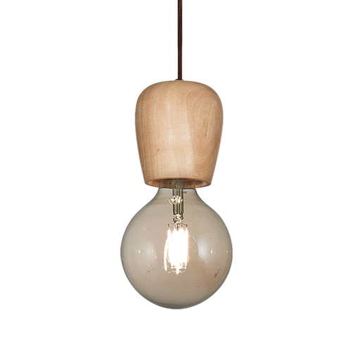 [CARA22] COLGANTE DE UNA LUZ EN MADERA DE LENGA DE 10 CM DE DIAMETRO POR 11CM DE ALTO CON CABLE TEXTIL COLOR CHOCOLATE E27