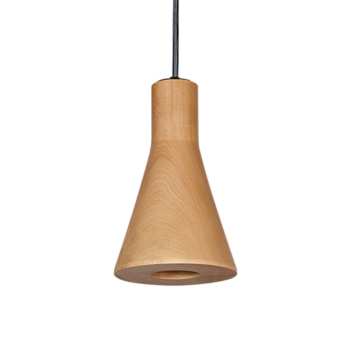 [CARA20] COLGANTE EN MADERA MACIZA DE LENGA PARA GU10 CON CABLE TEXTIL NEGRO MIDE 12,5 CM DE DIAMETRO Y 20 CM DE ALTURA