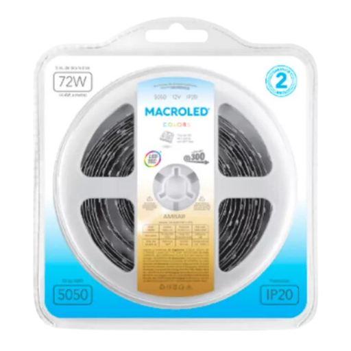 [CORAW-B300-FW12-IP20] Tira 5050 IP20 DC12V 14,4W 5MTS Macroled ambar 2300k