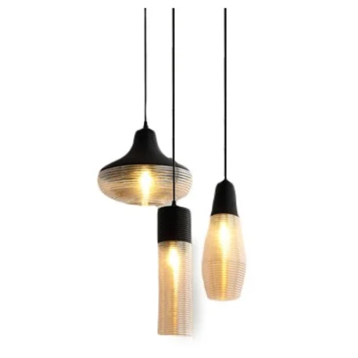[CIE19096] PLIZE TRIO - COLGANTE 3 LUCES E27 NEGRO + AMBAR
