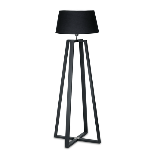 [CAR1183B] LÁMPARA DE PIE CRUZ EN MADERA PINTADA DE NEGRO MATE CON PANTALLA 40X50X25 DE LINO NEGRO ALTURA TOTAL 155CM