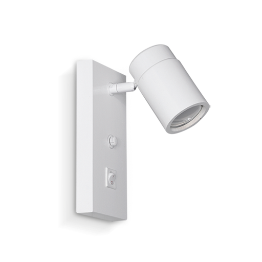 [CAR42/1PINBL] APLIQUE DE PARED DE UNA LUZ CON INTERRUPTOR EN LA BASE GU10 EN MADERA DE PARAÍSO PINTADA DE BLANCA MIDE 21 X 15 CM