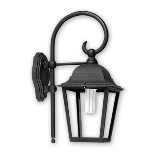 [FAR1299/ANG] Farol cuatro caras , abierto abajo, techo desmontable, ménsula rizo de PVC negro