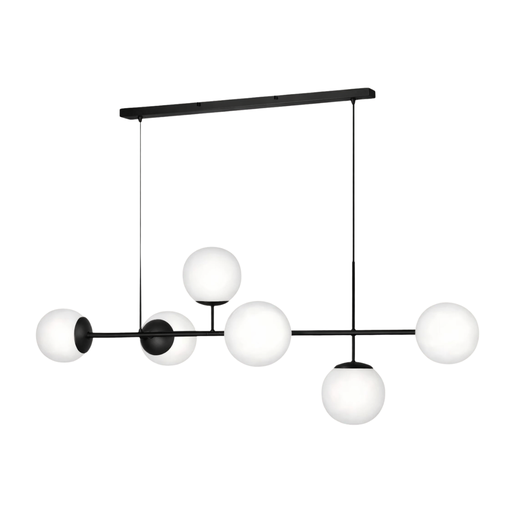 [CHJ840/6PN] MASSA BARRA DE TECHO HORIZONTAL SALIDA EN CRUZ X 6 LUCES 8X15 CON GLOBO OPAL SATINADO E-27 COLOR NEGRO