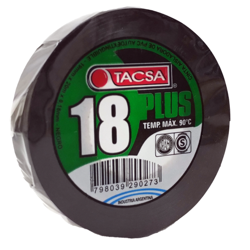 [TACPTTAC18P24N] Cinta Aisladora de PVC 19mm x 10m x 0.18mm 18 PLUS Negro