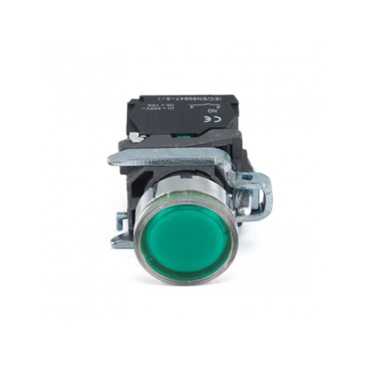 [CNCLAY4-BW3361] PULSADOR METALICO RASANTE LUMINOSO VERDE (1 NA)