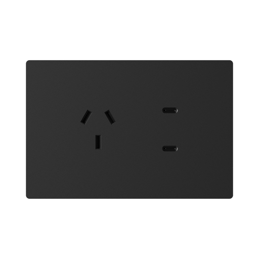 [CORMILAN-1TC-2USB-C-N] TOMACORRIENTE Y USB-C MILAN NEGRO MACROLED, AC 250V, 10A MAX. 2 USB-C DE 20W, BASTIDOR METALICO