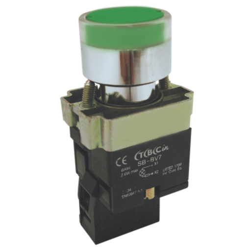 [TBCSB-BW3371] LINEA METALICA PULSADOR TBCIN CON PILOTO CON REDUCTOR DE TENSIÖN VERDE