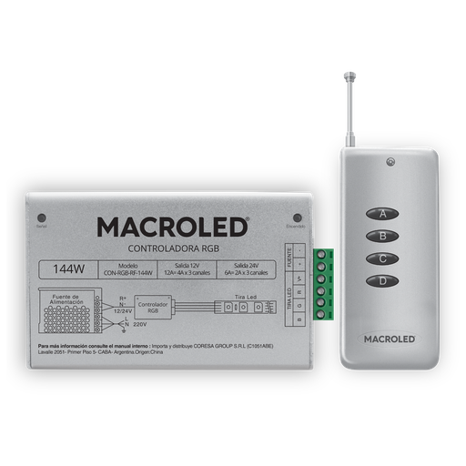 [CORCON-RGB-RF-144W] CONTROLADOR RGB RADIOFRECUENCIA 144W DC-12/24V