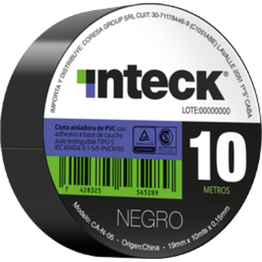 [CORCA-N-10] CINTA ADHESIVA PVC INTECK - NEGRA 10 METROS