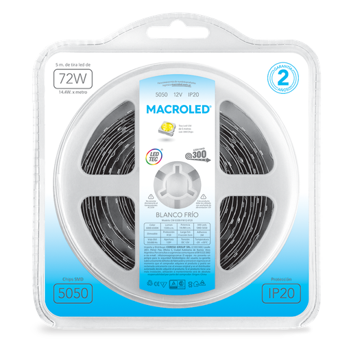 [CORCW-B300-FW12-IP20] Tira 5050 IP20 DC12V 14,4W 5MTS Macroled frio