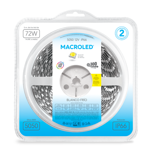 [CORCW-B300-FW12-IP66] Tira 5050 IP66 dc12v 14,4W 5Mts Macroled blanco